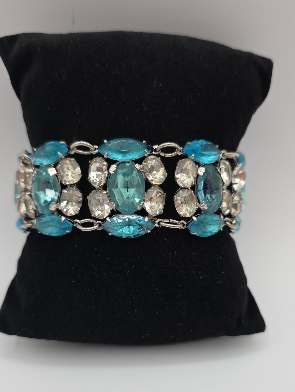 Vintage Blue And White Crystal Statement Bracelet - Picture 1 of 10